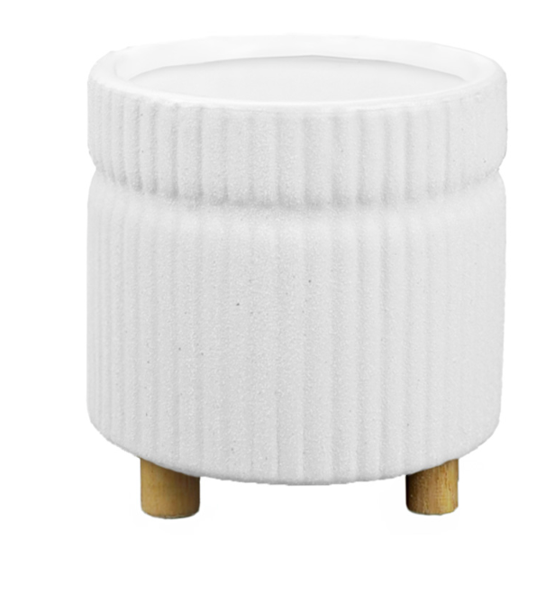 Cache-pot en céramique - blanc avec petites pattes - 5 pouces