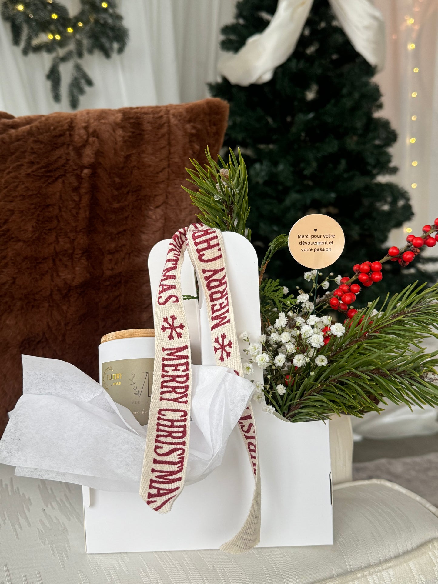 Boite Festive de Noël - Chandelle Vert Tige