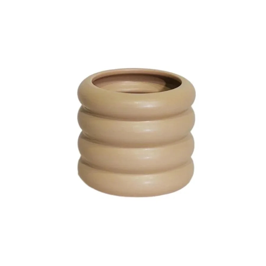 Cache-pot en céramique - Anneaux crème - 6 pouces