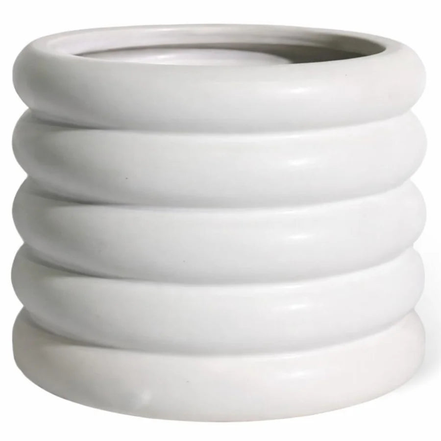 Cache-pot en céramique - Anneaux blanc - 6 pouces