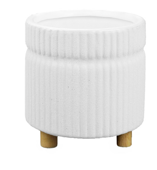 Cache-pot en céramique - blanc avec petites pattes - 6 pouces