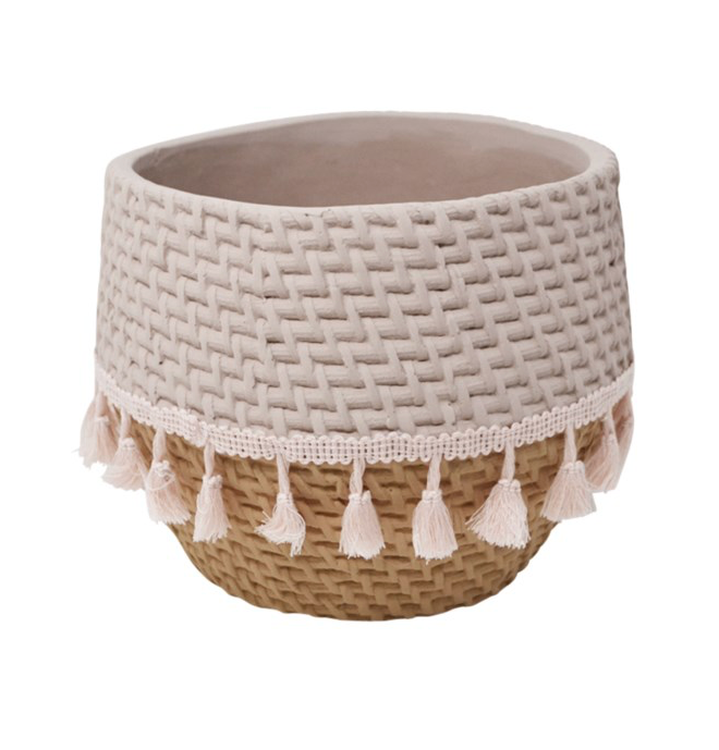 Cache-pot en céramique - Macramé rose - 5 pouces