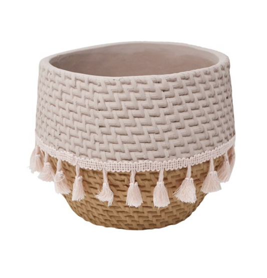 Cache-pot en céramique - Macramé rose - 5 pouces