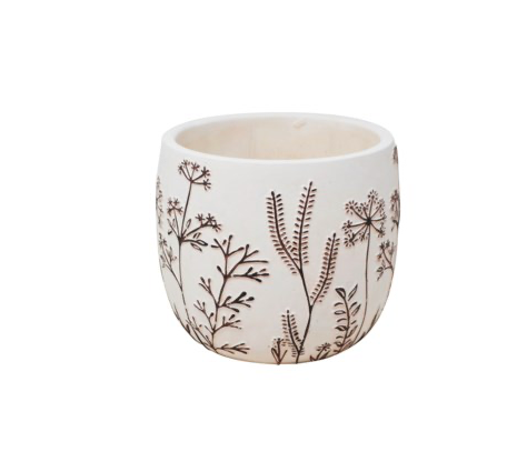 Cache-pot en céramique - fleurs en relief - 6 pouces