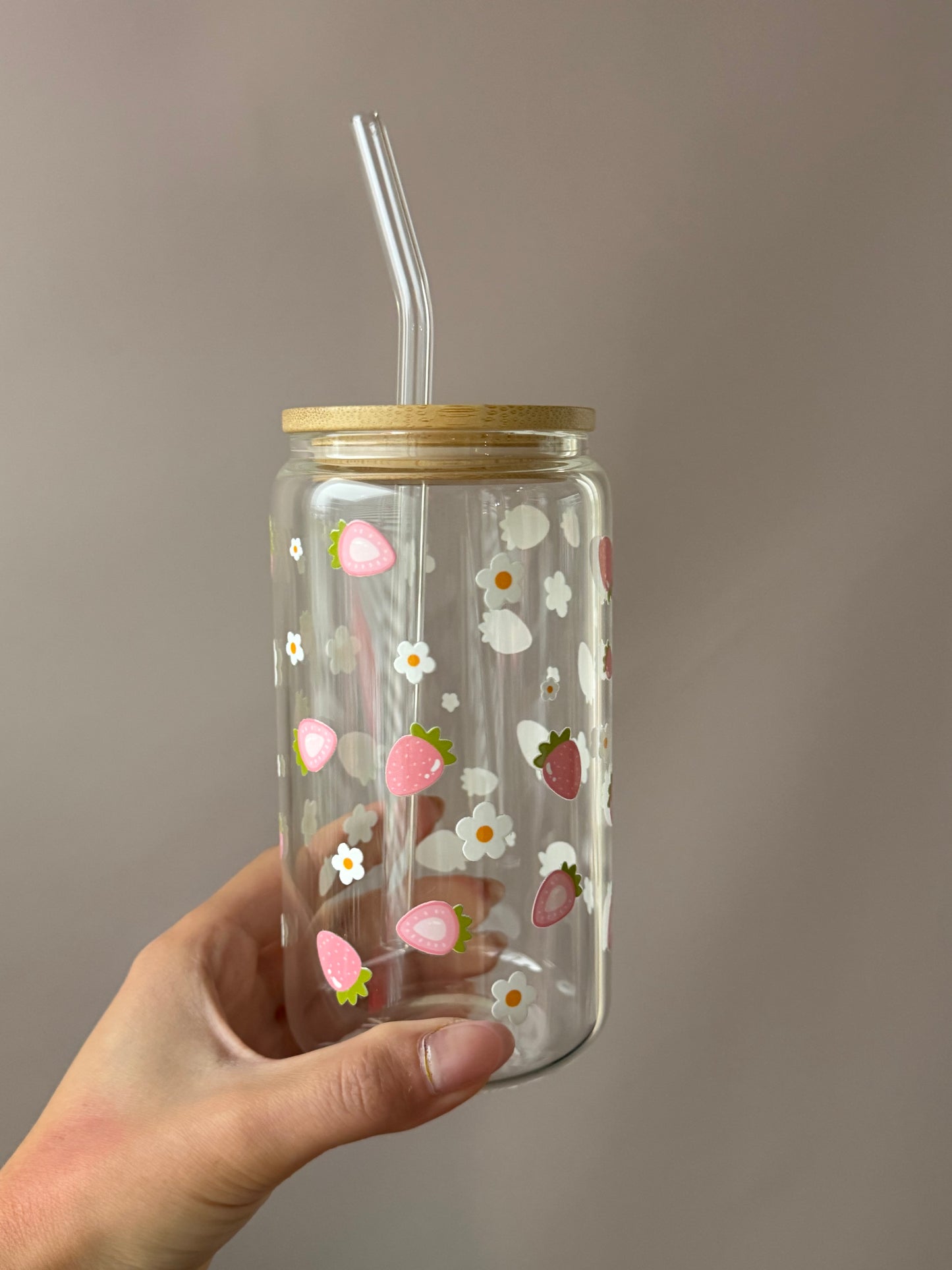 Alarocque Design - Verre 16 oz - Fraises et marguerites