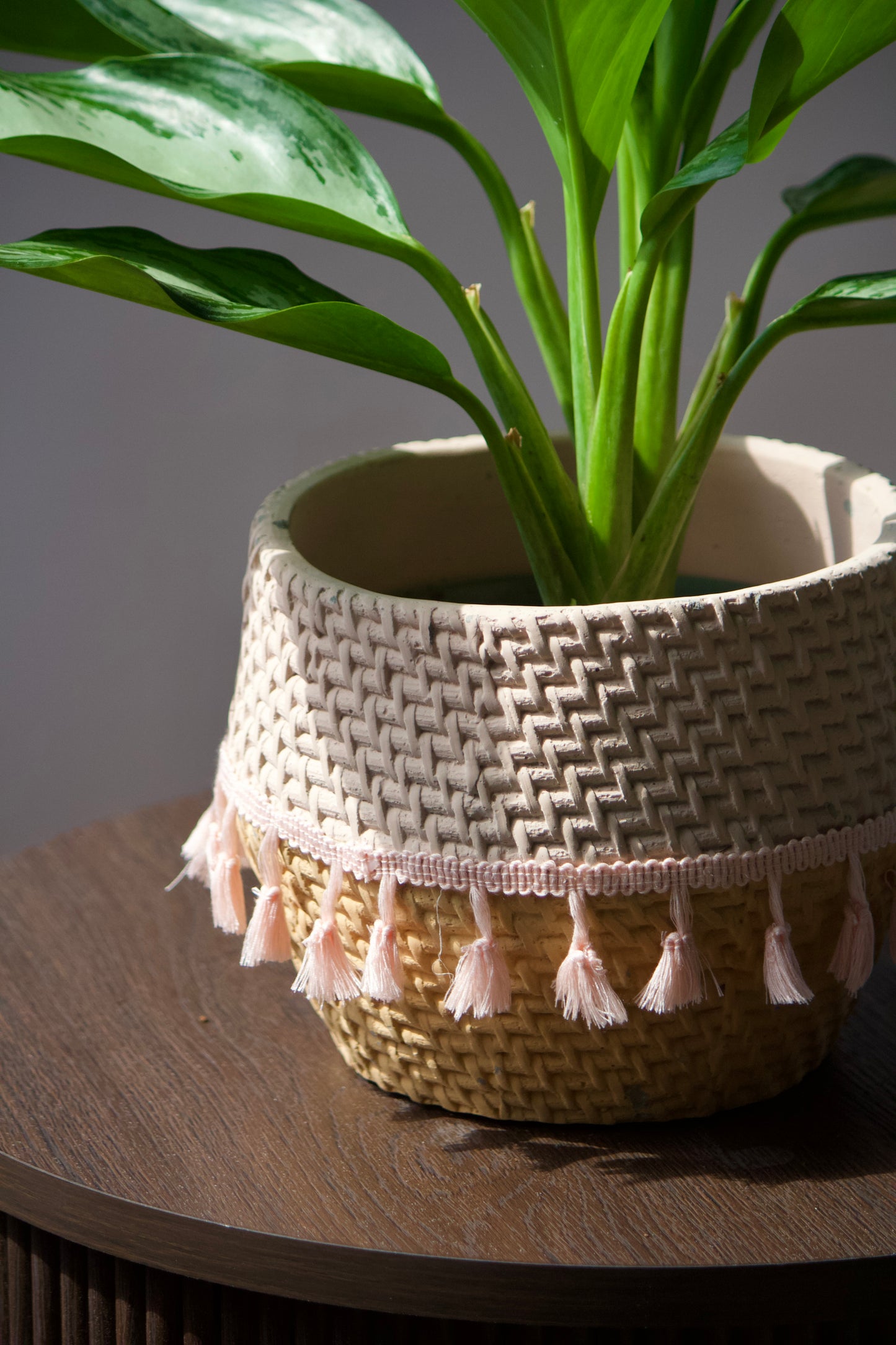Cache-pot en céramique - Macramé Rose - 6 pouces