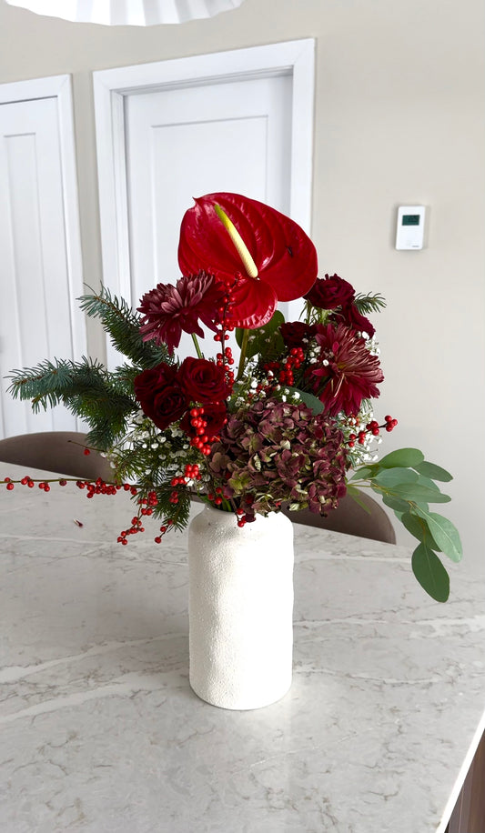 Centre de table - Bouquet de fleurs de Noël - Choix du Fleuriste